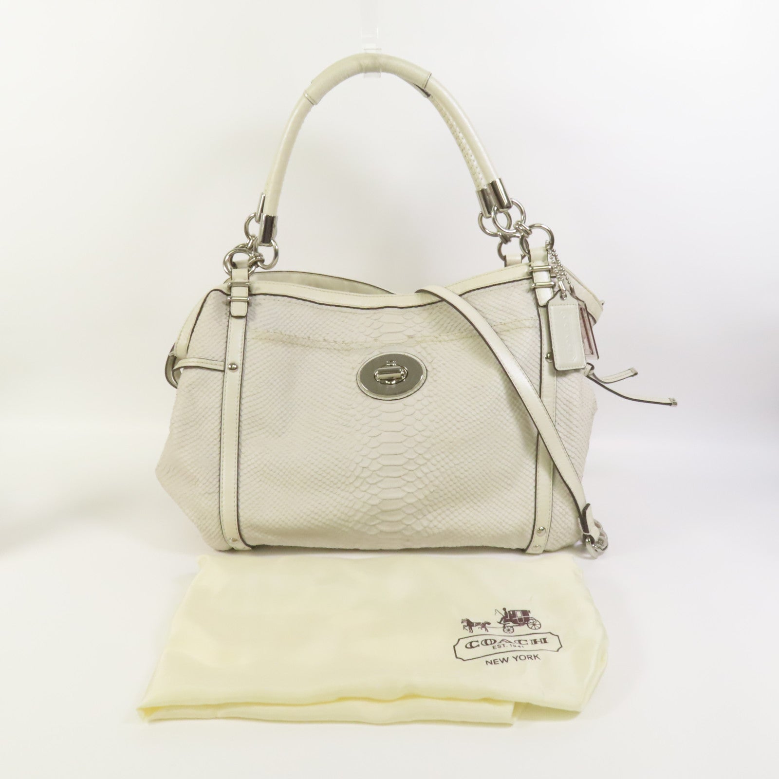 COACH 牛皮皮革2way Shoulder Bag銀扣手挽肩背兩用袋