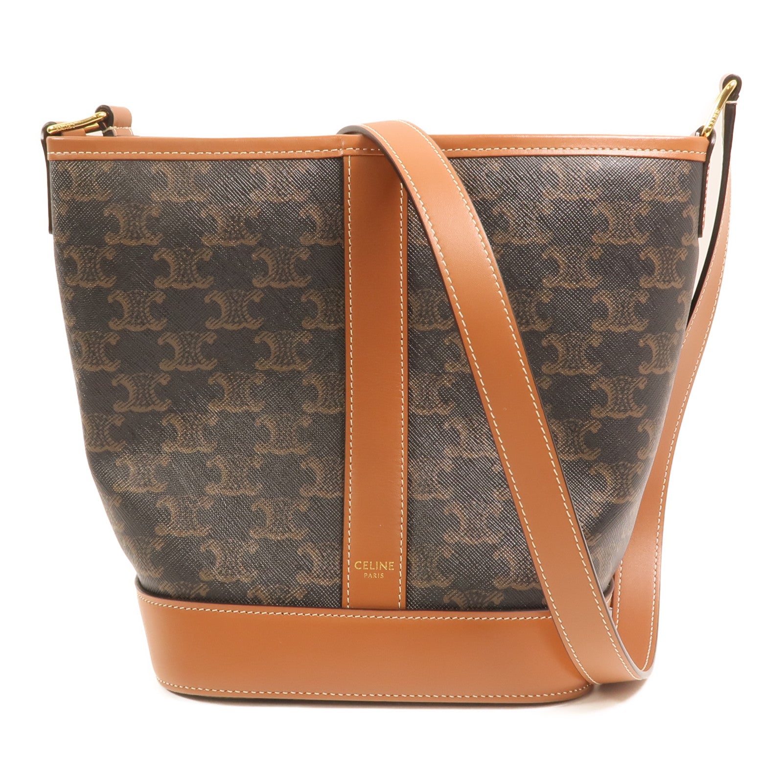 CELINE 塗層帆布Triomphe Small Bucket Bag金扣肩背袋