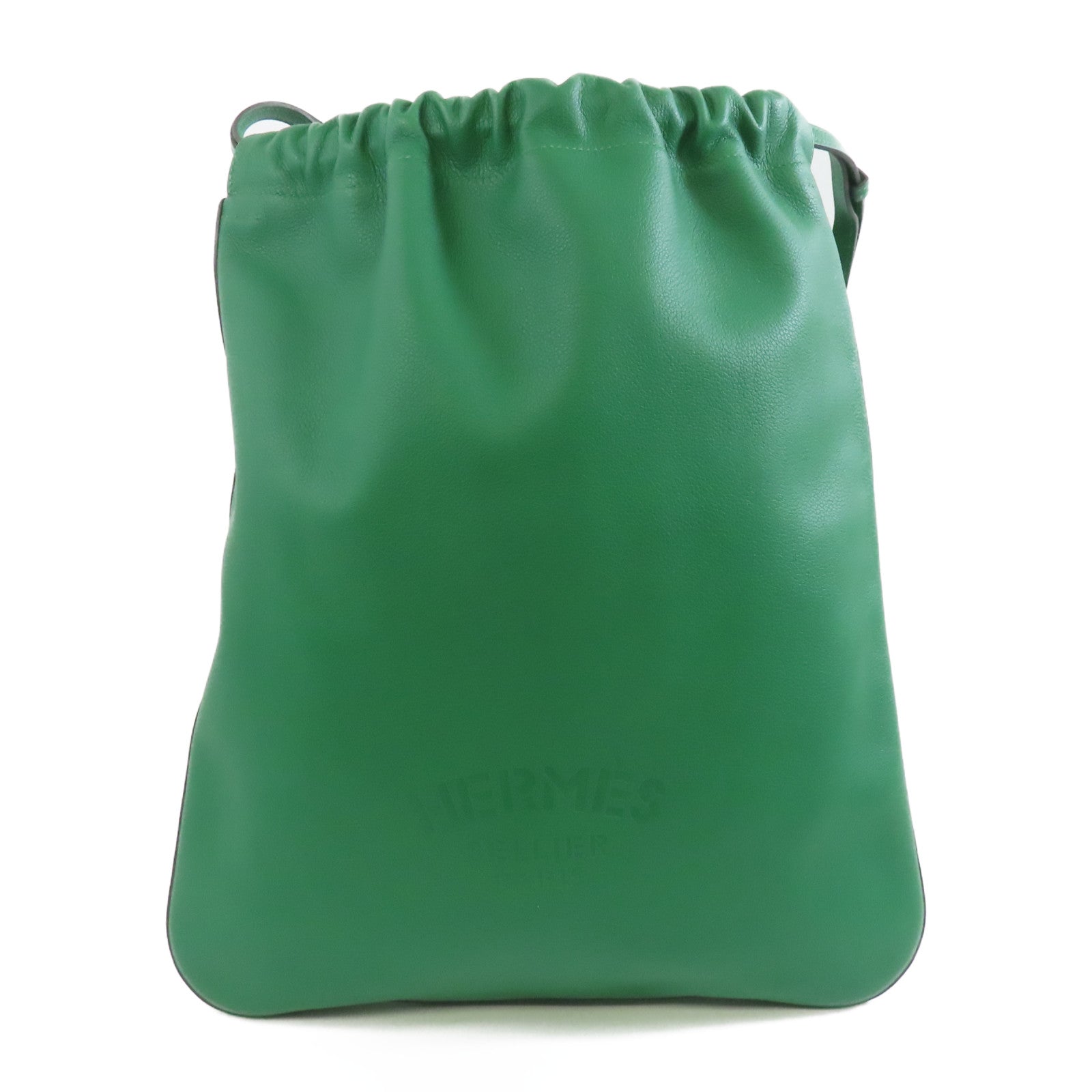 HERMES Evercolor皮革Bridado Backpack銀扣背包Vert Vertigo綠色