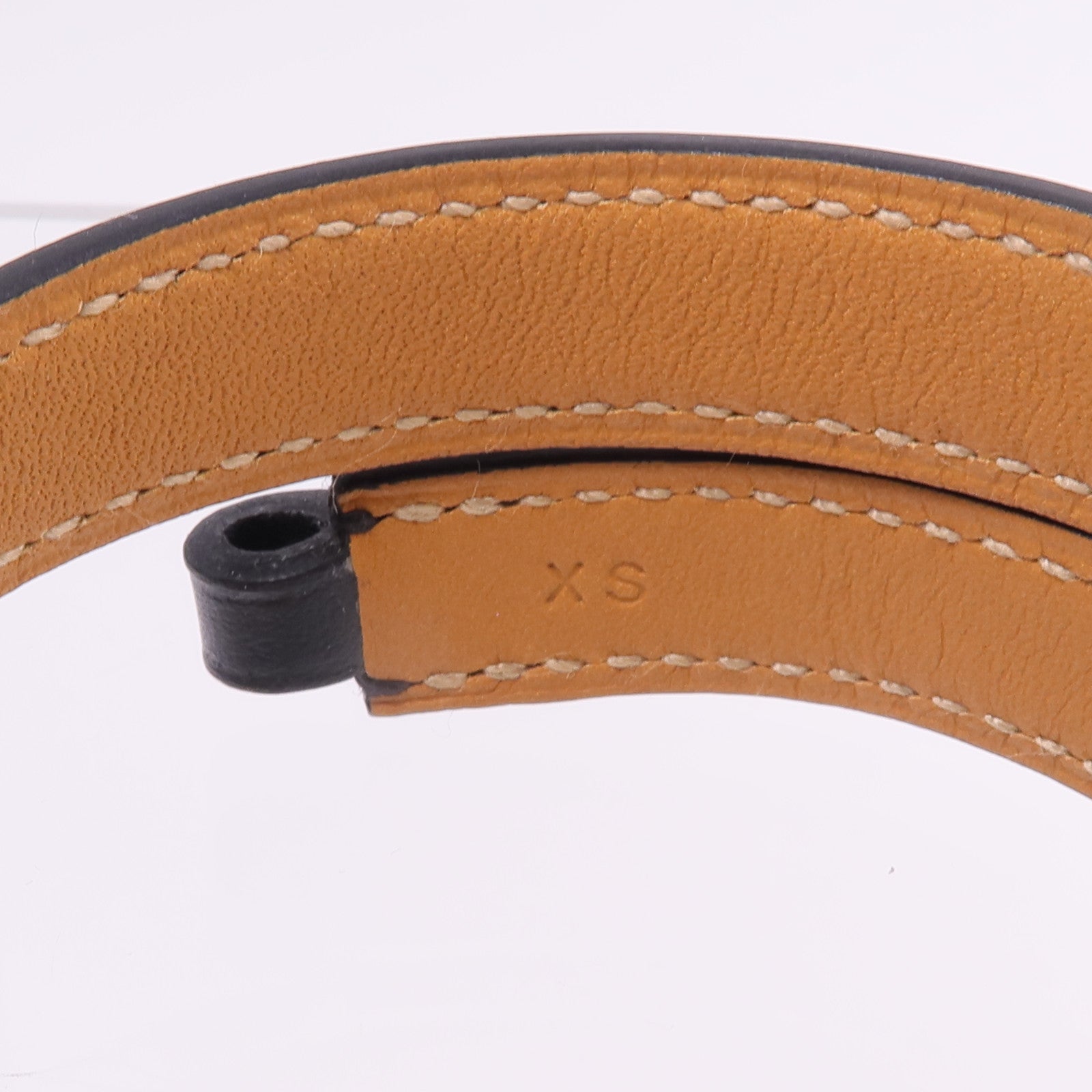 HERMES Chamonix皮革Rivale Double Tour Bracelet銀扣手帶Noir