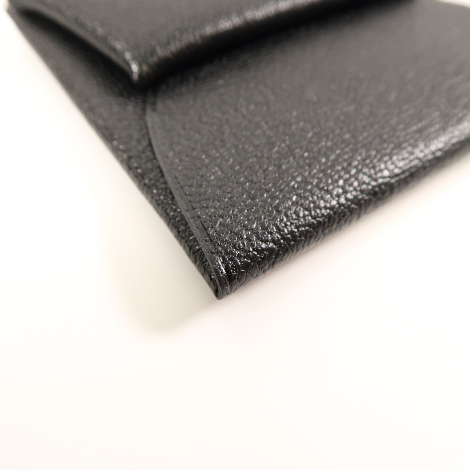 HERMES Chevre皮革Bastia銀扣零錢包Noir/黑色