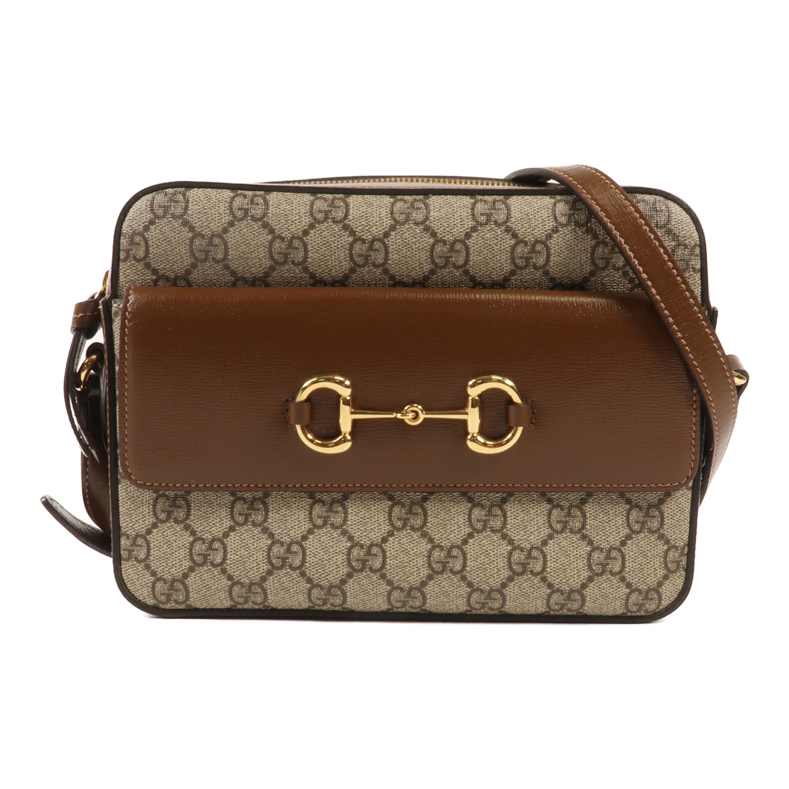 GUCCI 塗層帆布Horsebit 1955金扣肩背袋