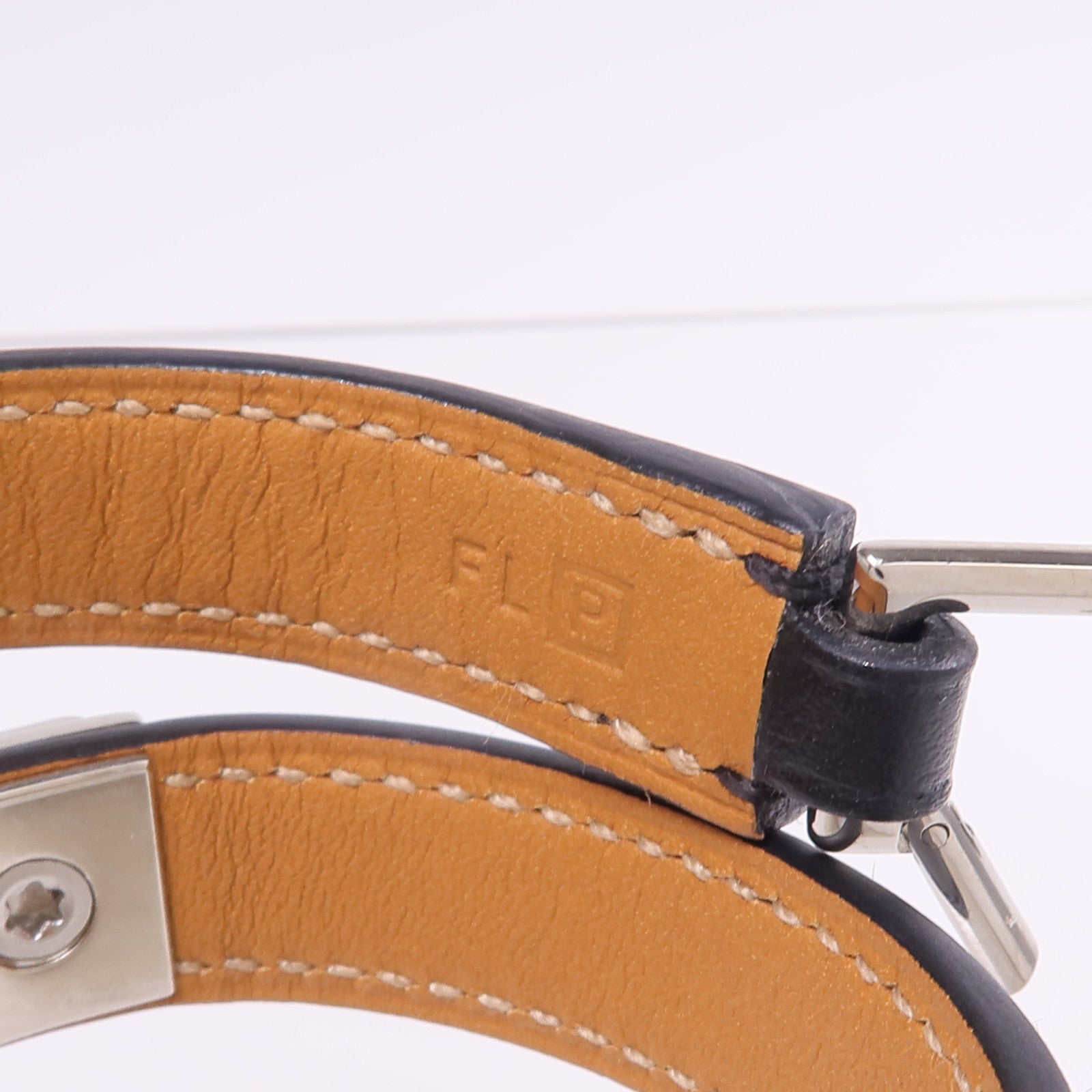 HERMES Chamonix皮革Rivale Double Tour Bracelet銀扣手帶Noir