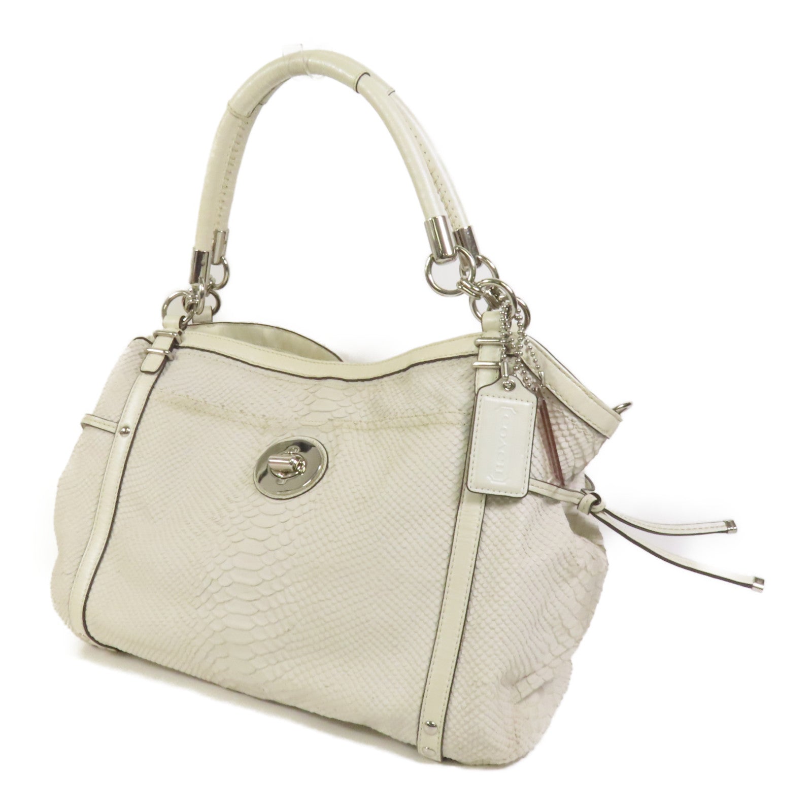 COACH 牛皮皮革2way Shoulder Bag銀扣手挽肩背兩用袋