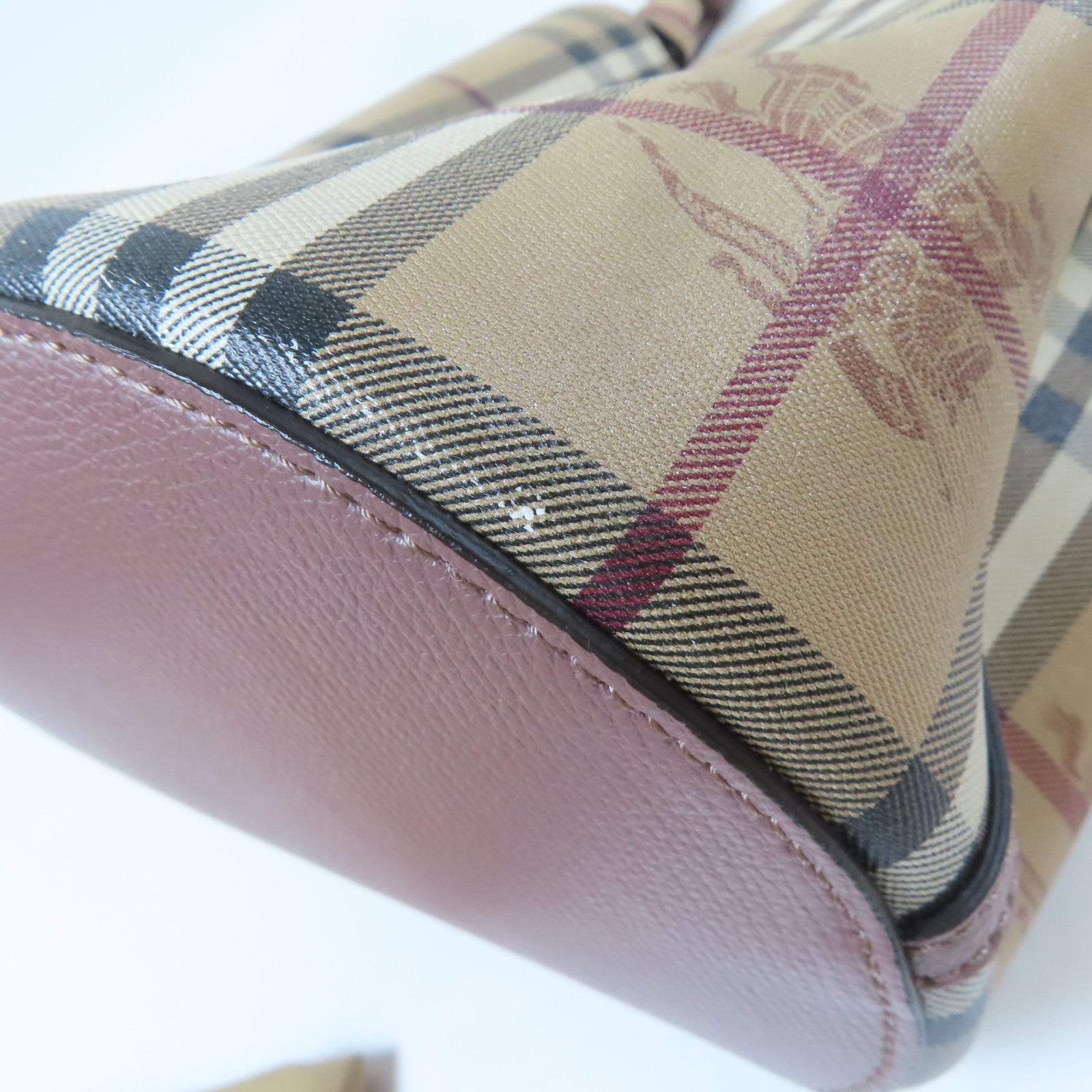 BURBERRY 塗層帆布Check Bucket金扣肩背袋卡其色