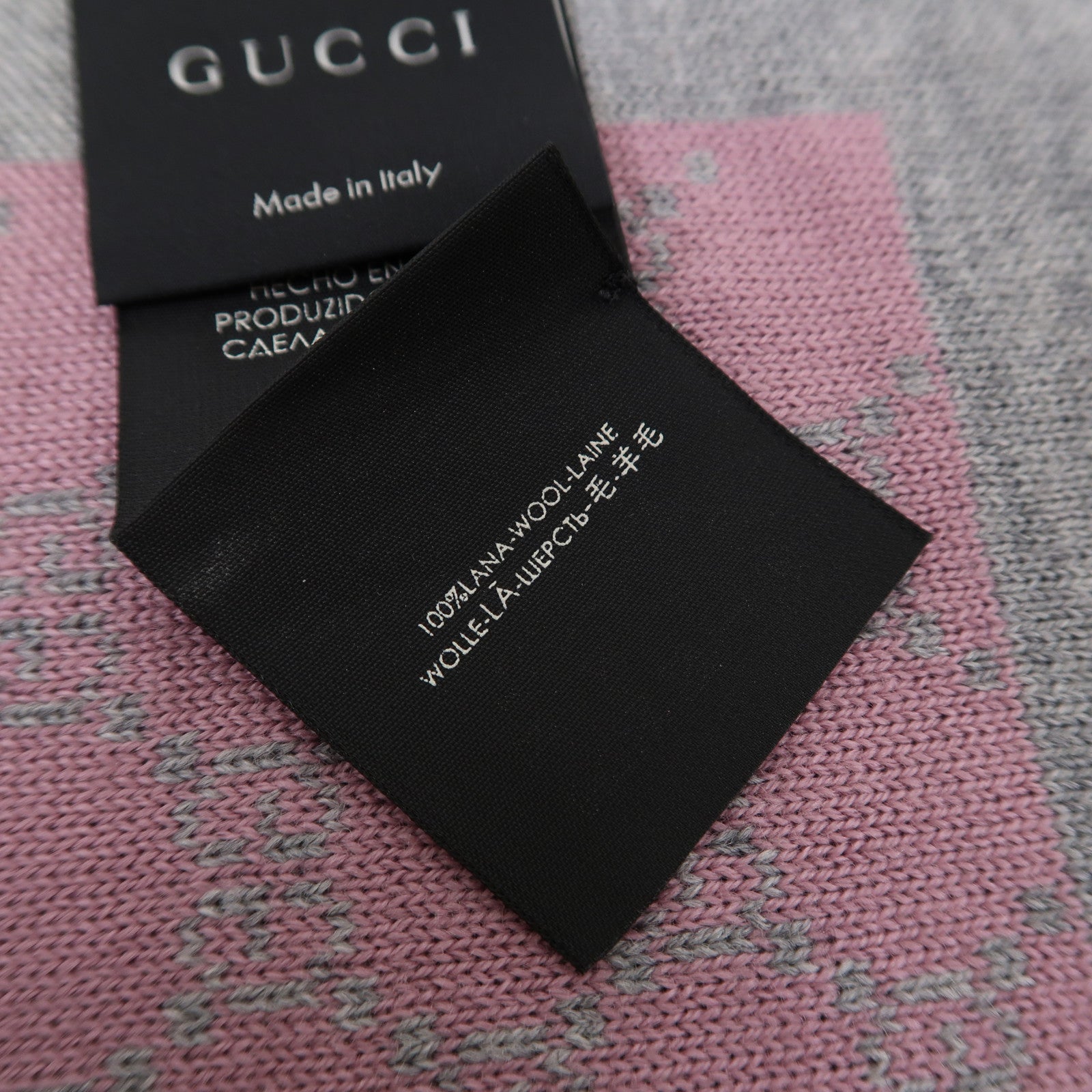 GUCCI 羊毛Scarf 23x180cm圍巾粉紅色/灰色