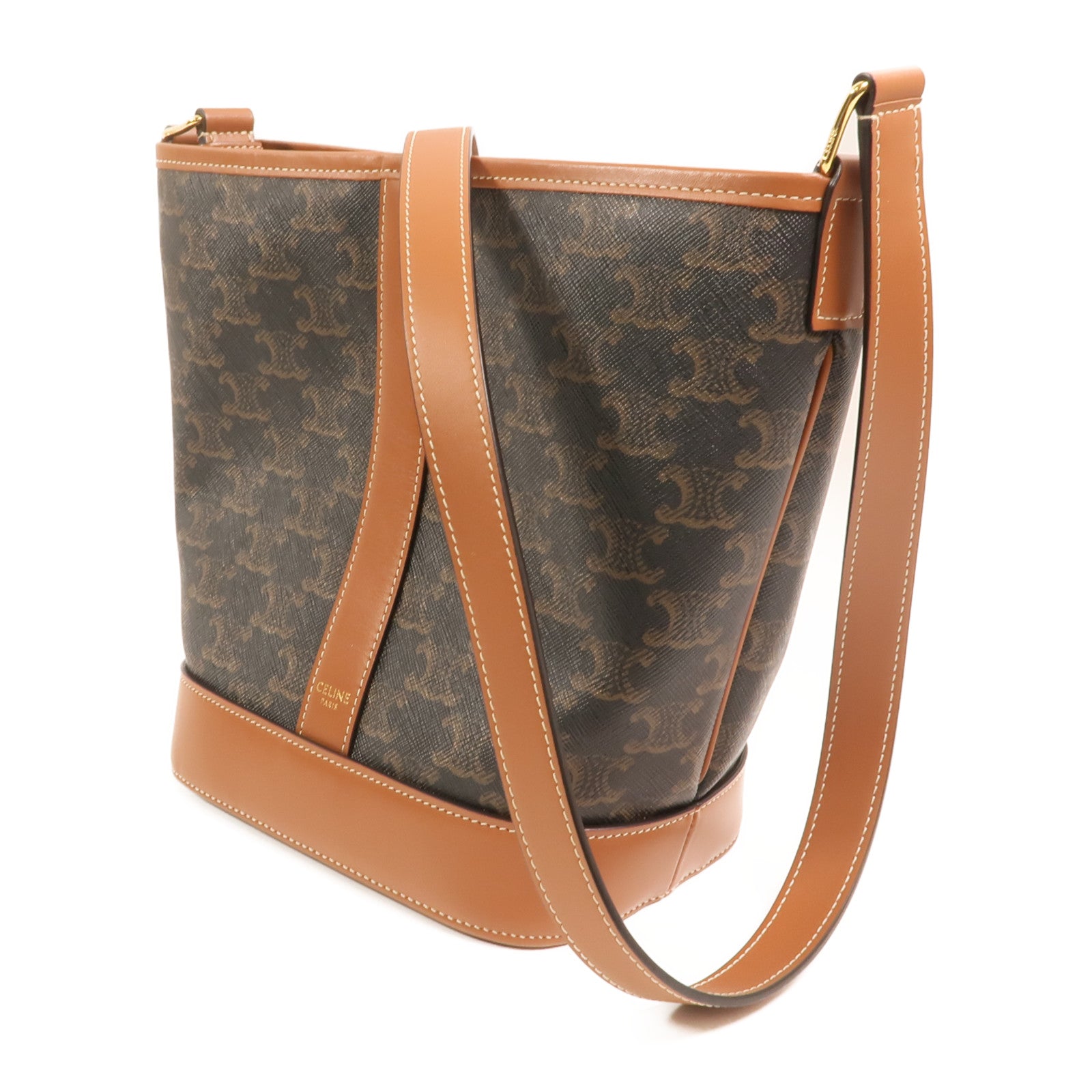 CELINE 塗層帆布Triomphe Small Bucket Bag金扣肩背袋