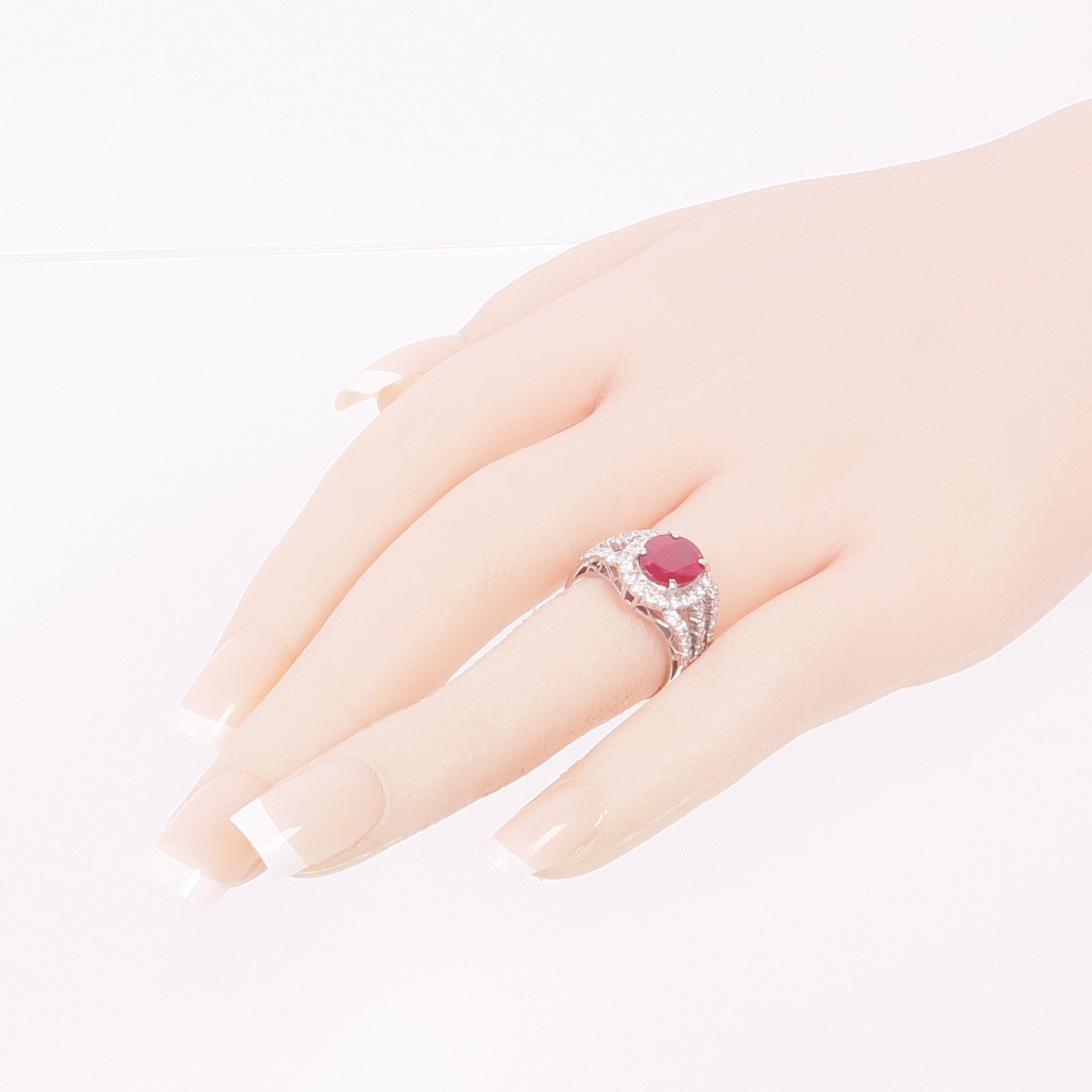JEWELRY 【激減優惠】PT900鉑金Ruby Diamond Ring紅寶石/鑽石戒指US#6