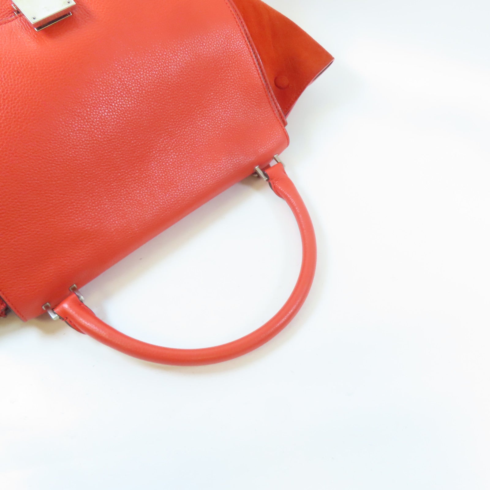 CELINE 【激減優惠】牛皮皮革/絨布Trapeze Tote Bag銀扣手挽肩背兩用袋紅色