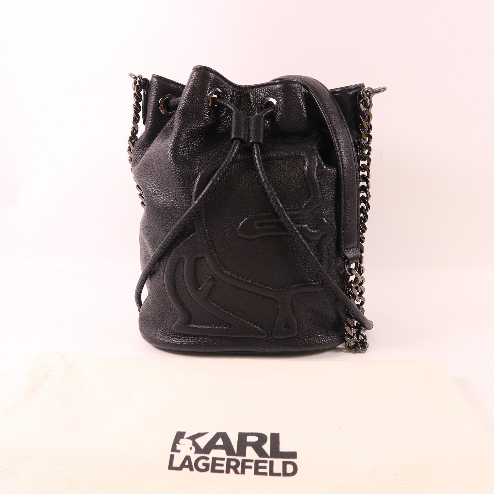 KARL LAGERFELD 牛皮皮革Bucket Bag鏈帶肩背袋