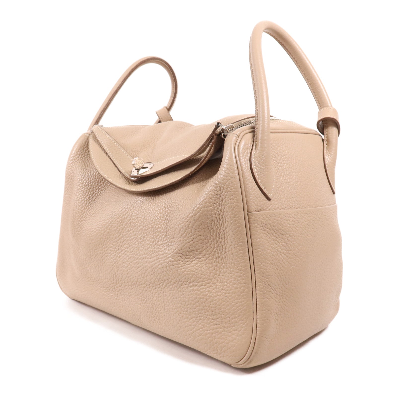 HERMES Clemence皮革Lindy 30銀扣手挽肩背兩用袋Argile