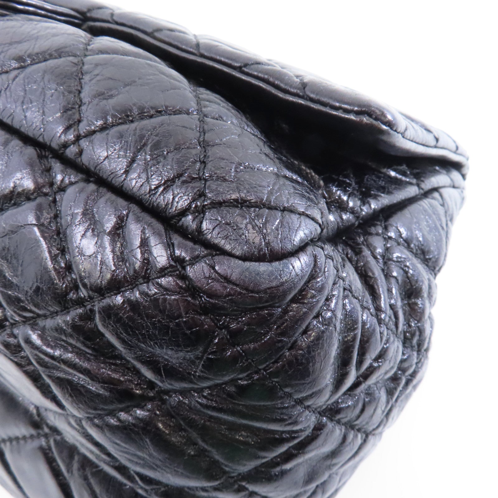 CHANEL 菱格牛皮皮革Shoulder Bag銀扣鏈帶肩背袋黑色