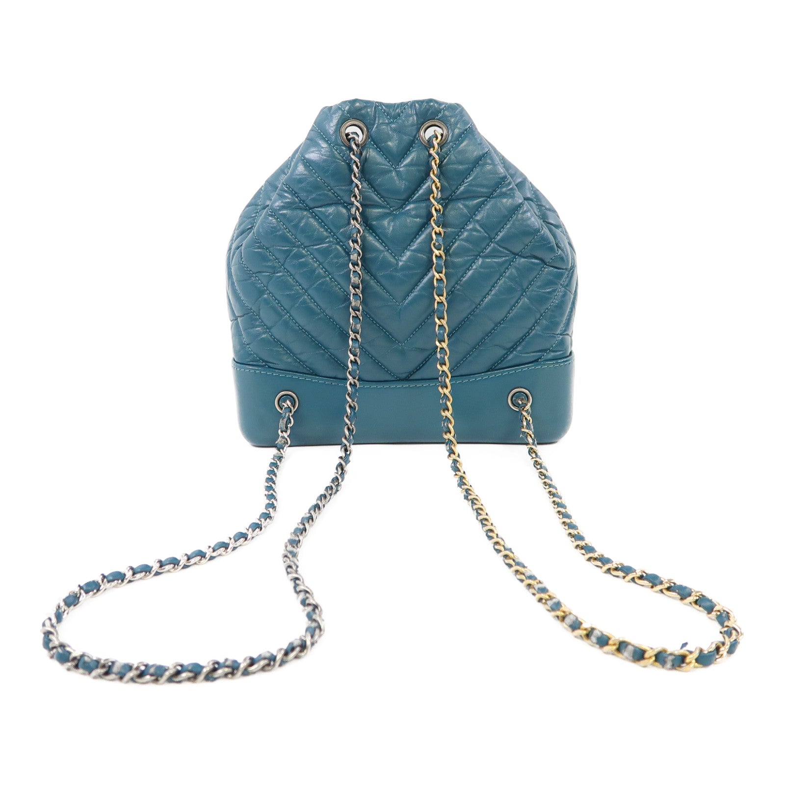 CHANEL 【激減優惠】斜紋羊皮皮革Gabrielle Backpack金/銀扣背包綠色
