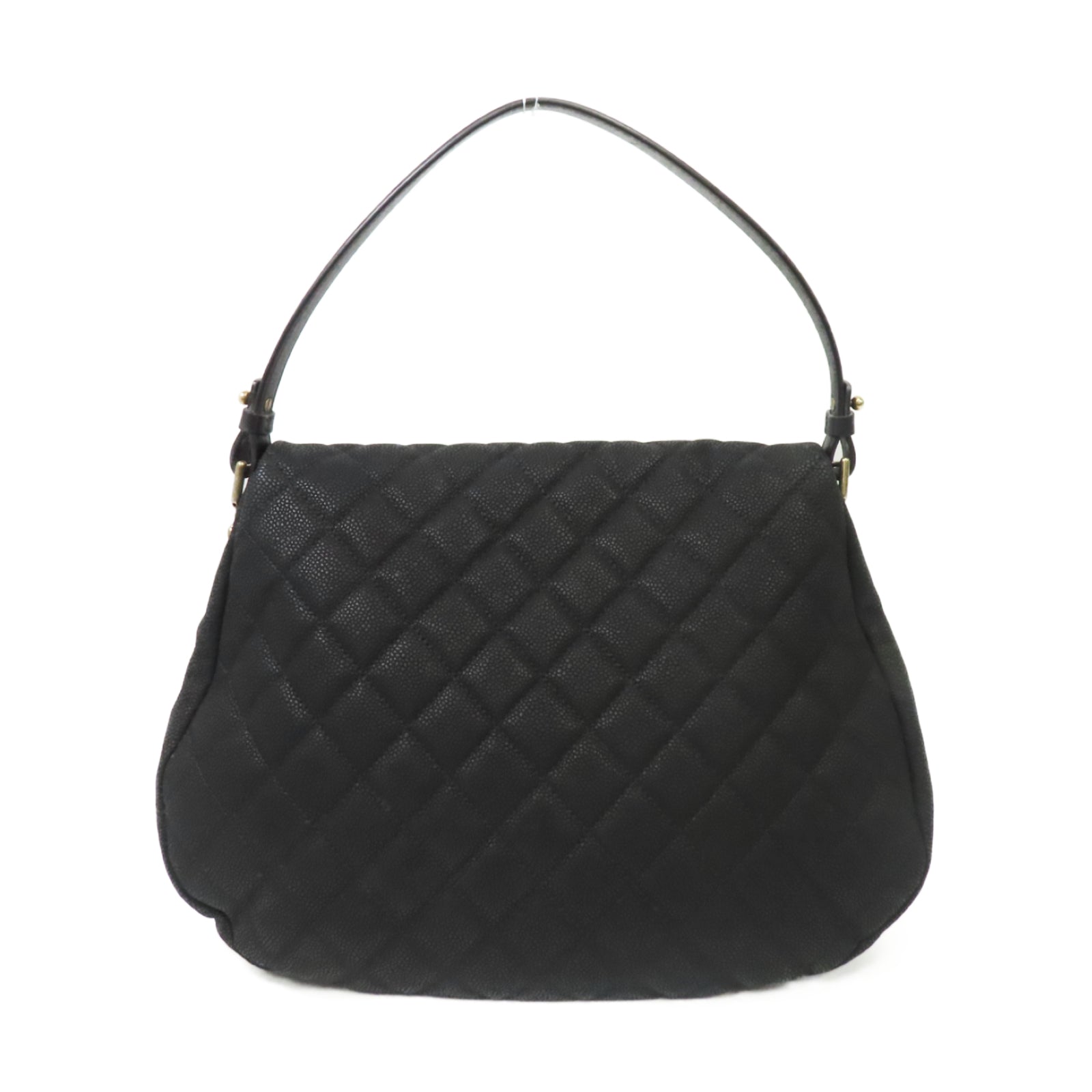 CHANEL 菱格牛皮皮革Chain Shoulder Bag金扣手挽肩背兩用袋黑色