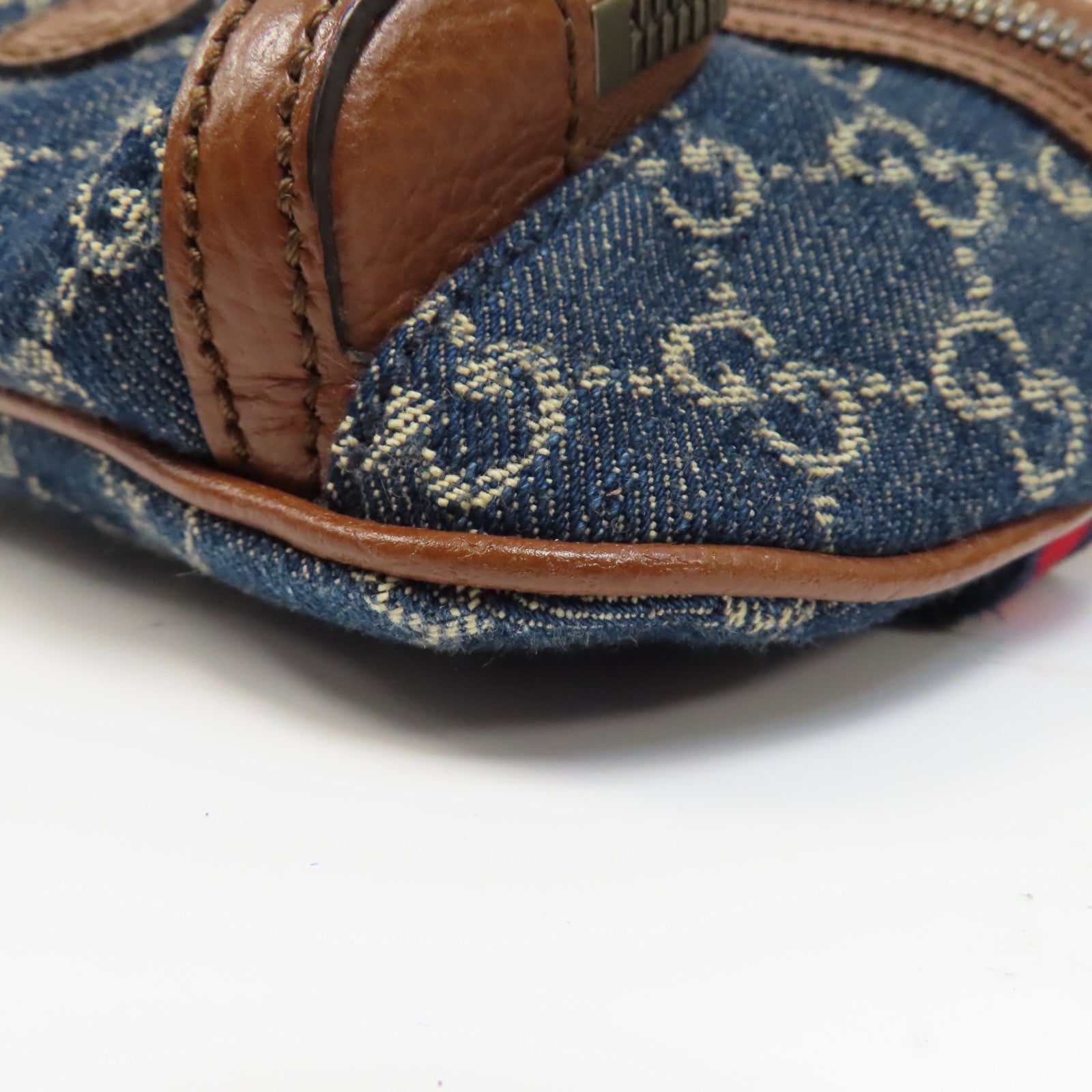GUCCI 帆布/牛皮皮革Waist Bag金扣腰包藍色/啡色