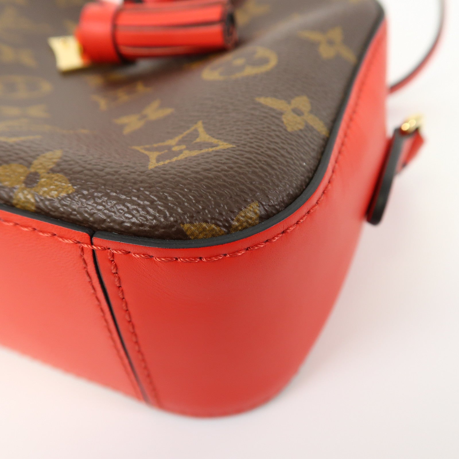 LOUIS VUITTON Monogram Saintonge金扣肩背袋啡色/紅色