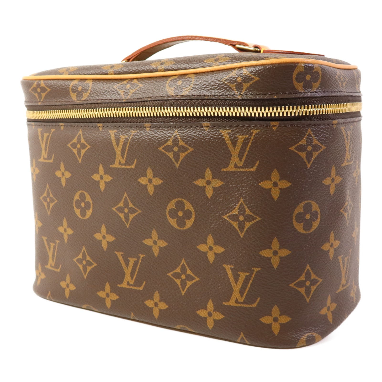 LOUIS VUITTON Monogram Nice BB金扣手挽袋棕色