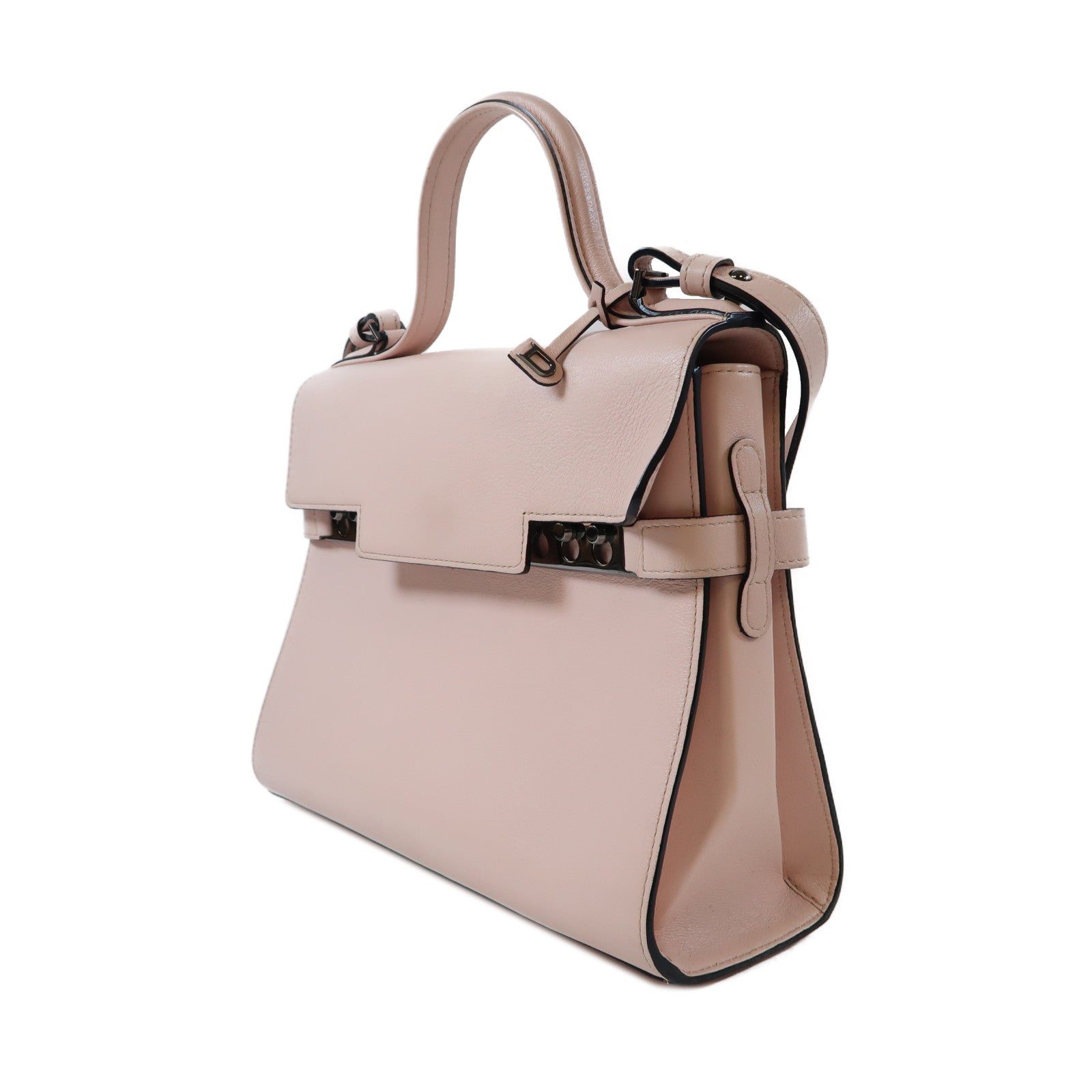 Delvaux 羊皮皮革Delvaux Tempete黑扣手挽肩背兩用袋粉紅色