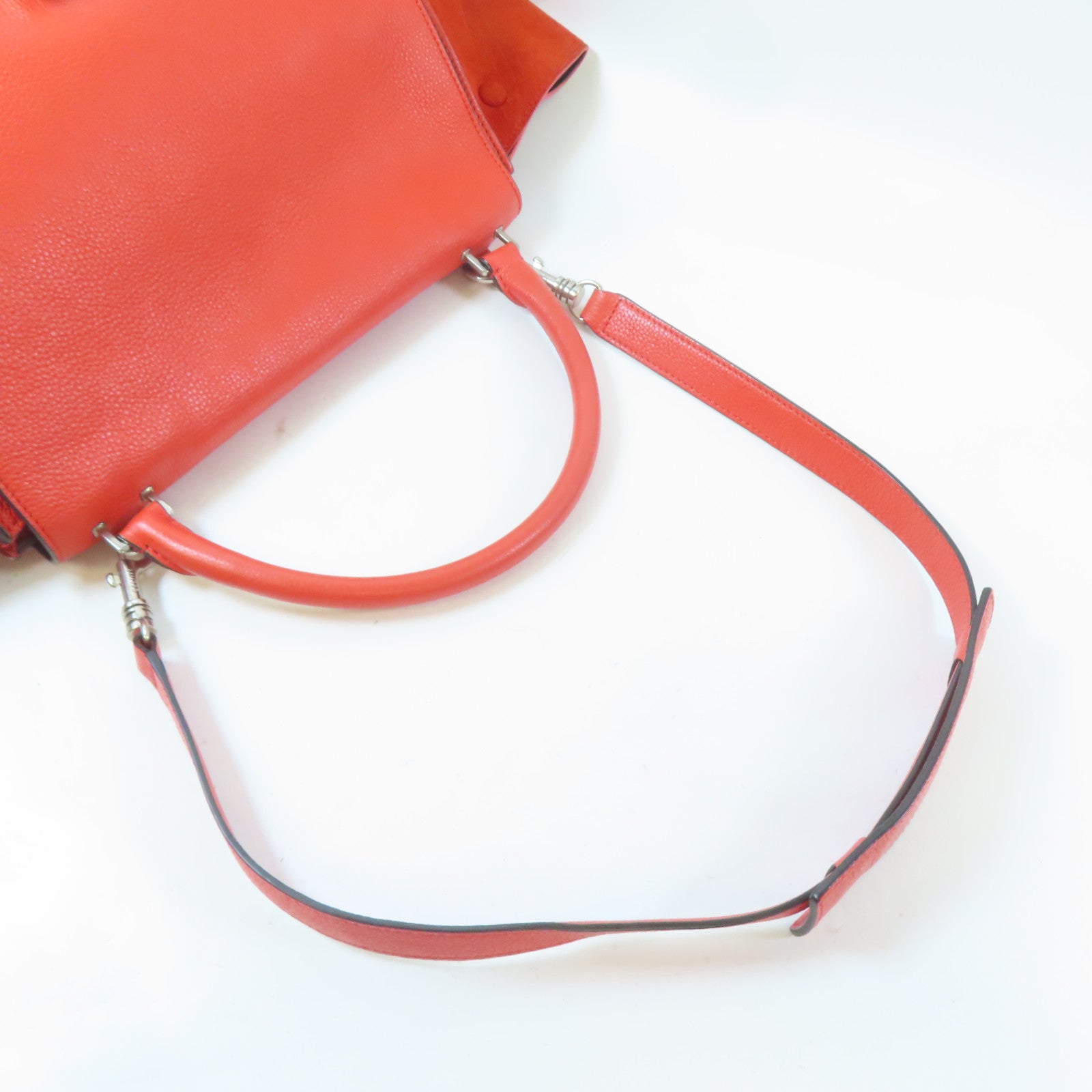 CELINE 【激減優惠】牛皮皮革/絨布Trapeze Tote Bag銀扣手挽肩背兩用袋紅色