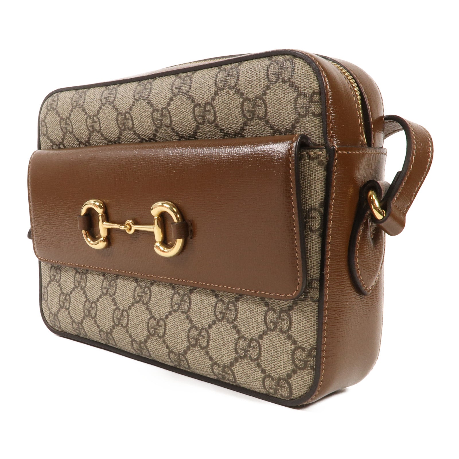 GUCCI 塗層帆布Horsebit 1955金扣肩背袋