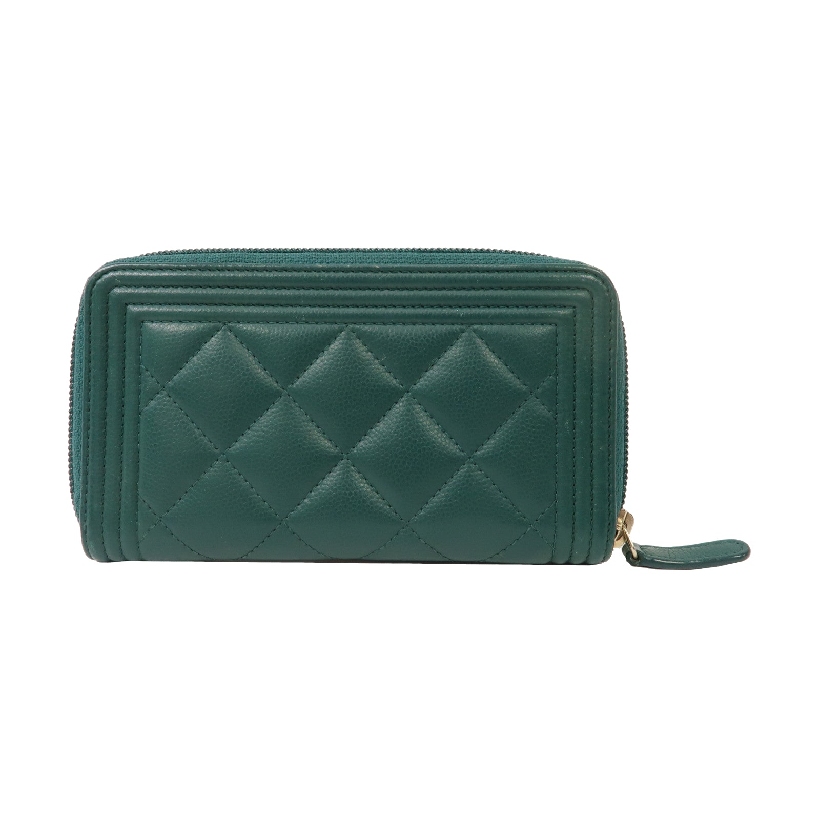 CHANEL 菱格牛皮皮革Boy Chanel Zip Wallet金扣中長錢包綠色