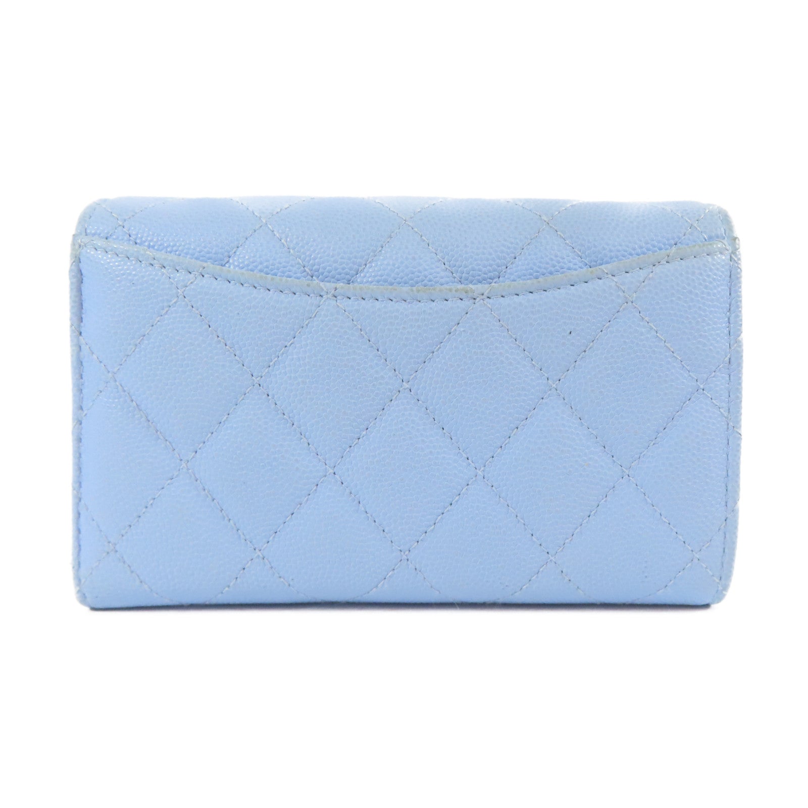 CHANEL 菱格Caviar皮革Classic Flap Medium Wallet金扣中長錢包藍色