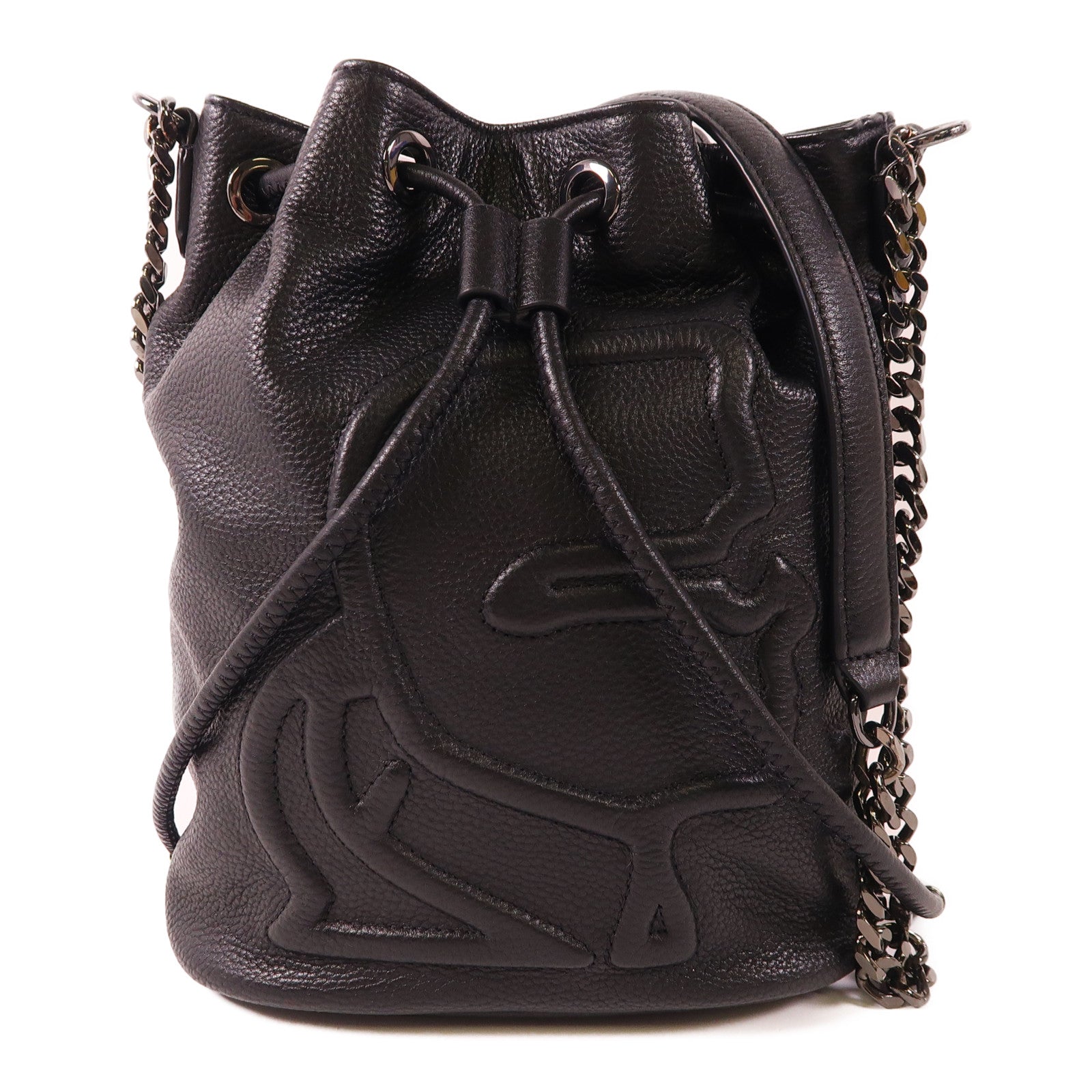 KARL LAGERFELD 牛皮皮革Bucket Bag鏈帶肩背袋