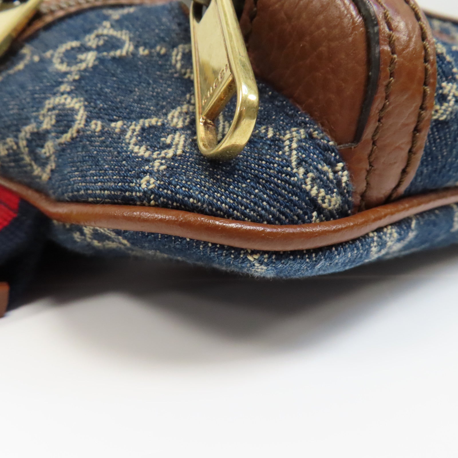 GUCCI 帆布/牛皮皮革Waist Bag金扣腰包藍色/啡色