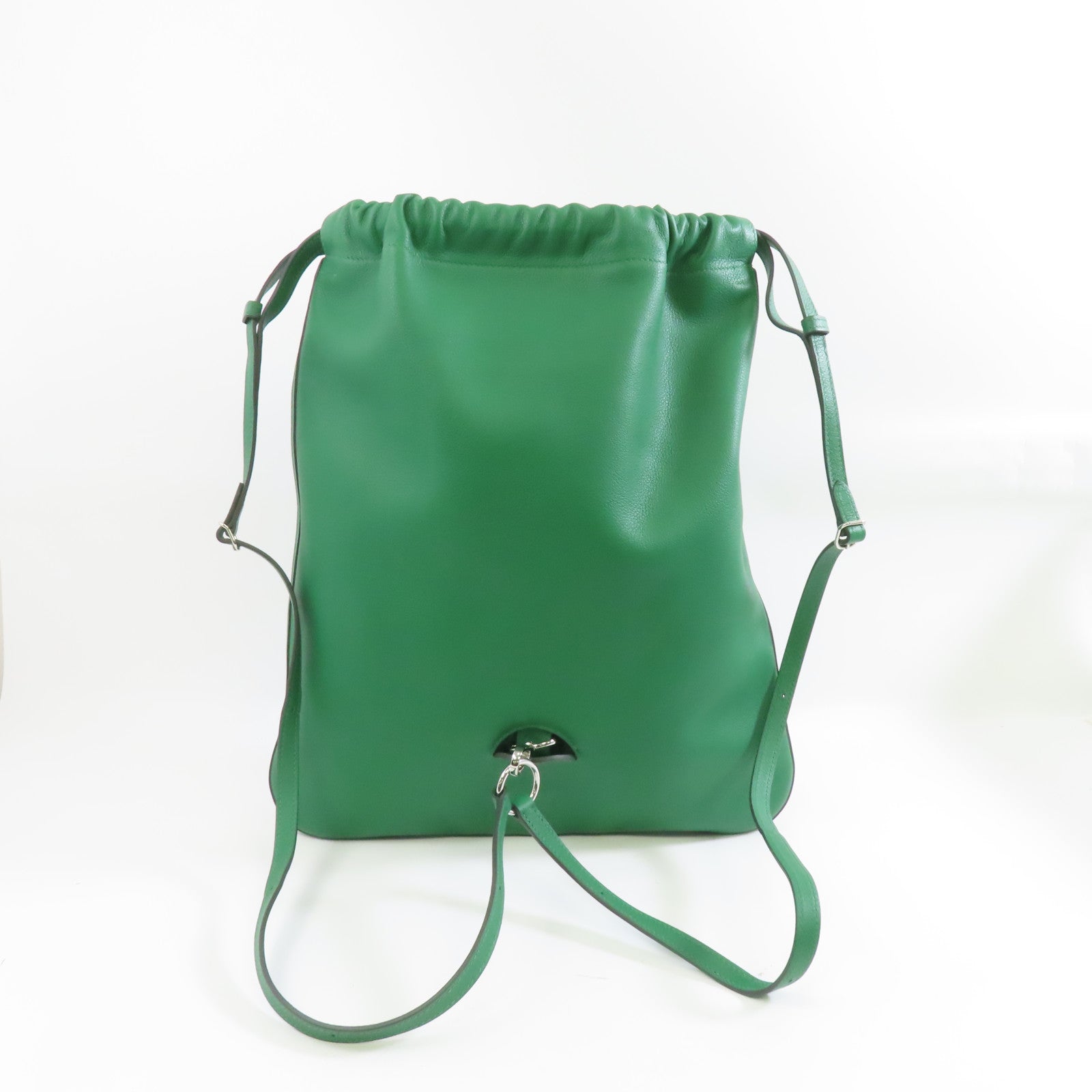 HERMES Evercolor皮革Bridado Backpack銀扣背包Vert Vertigo綠色