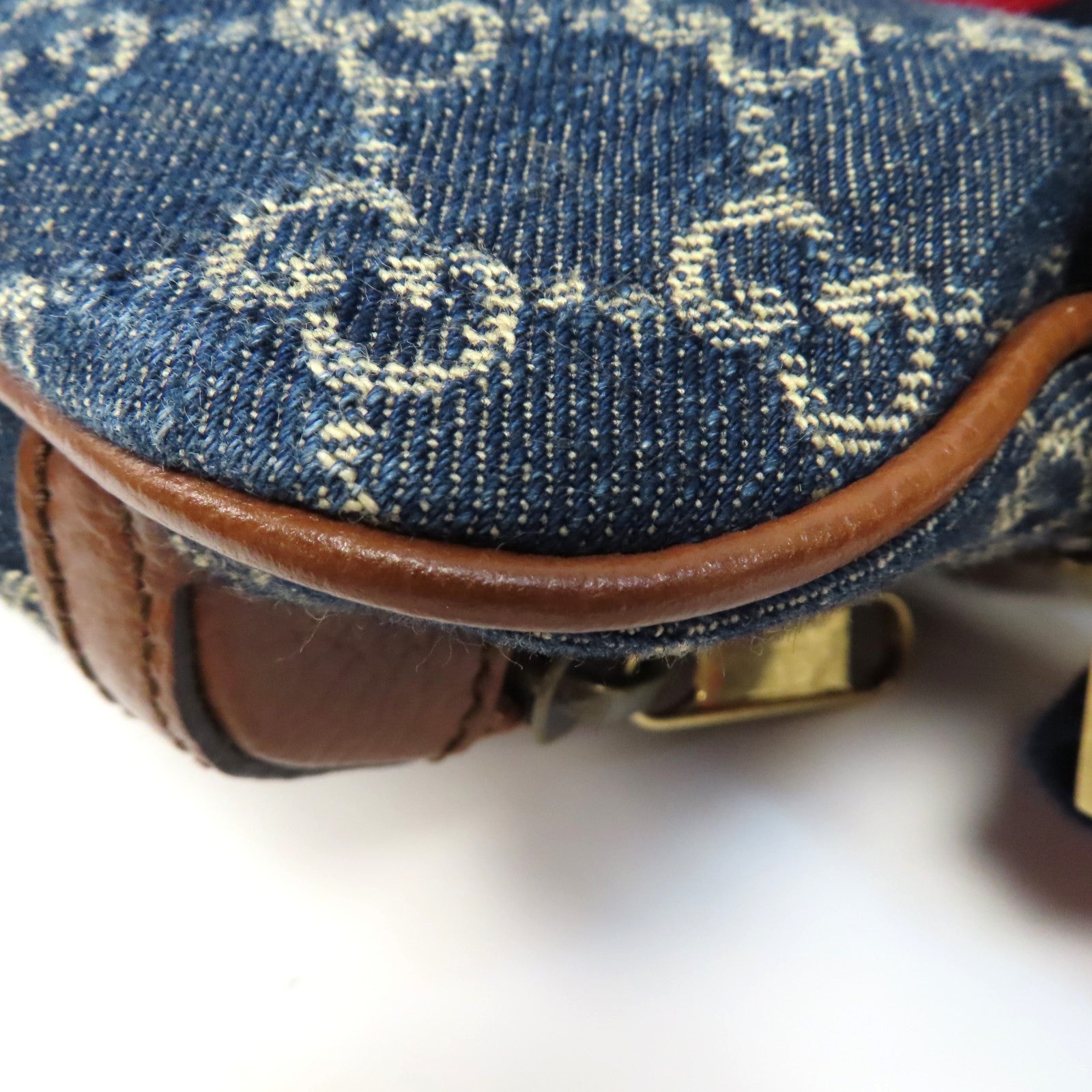 GUCCI 帆布/牛皮皮革Waist Bag金扣腰包藍色/啡色