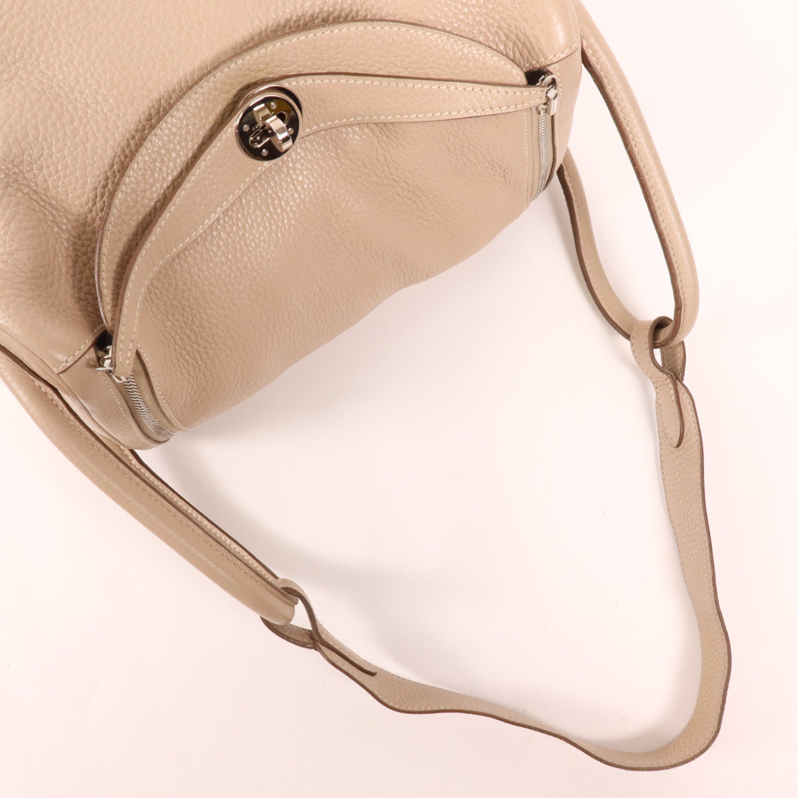 HERMES Clemence皮革Lindy 30銀扣手挽肩背兩用袋Argile