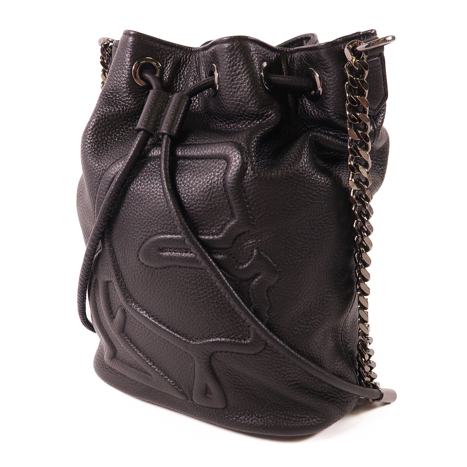 KARL LAGERFELD 牛皮皮革Bucket Bag鏈帶肩背袋