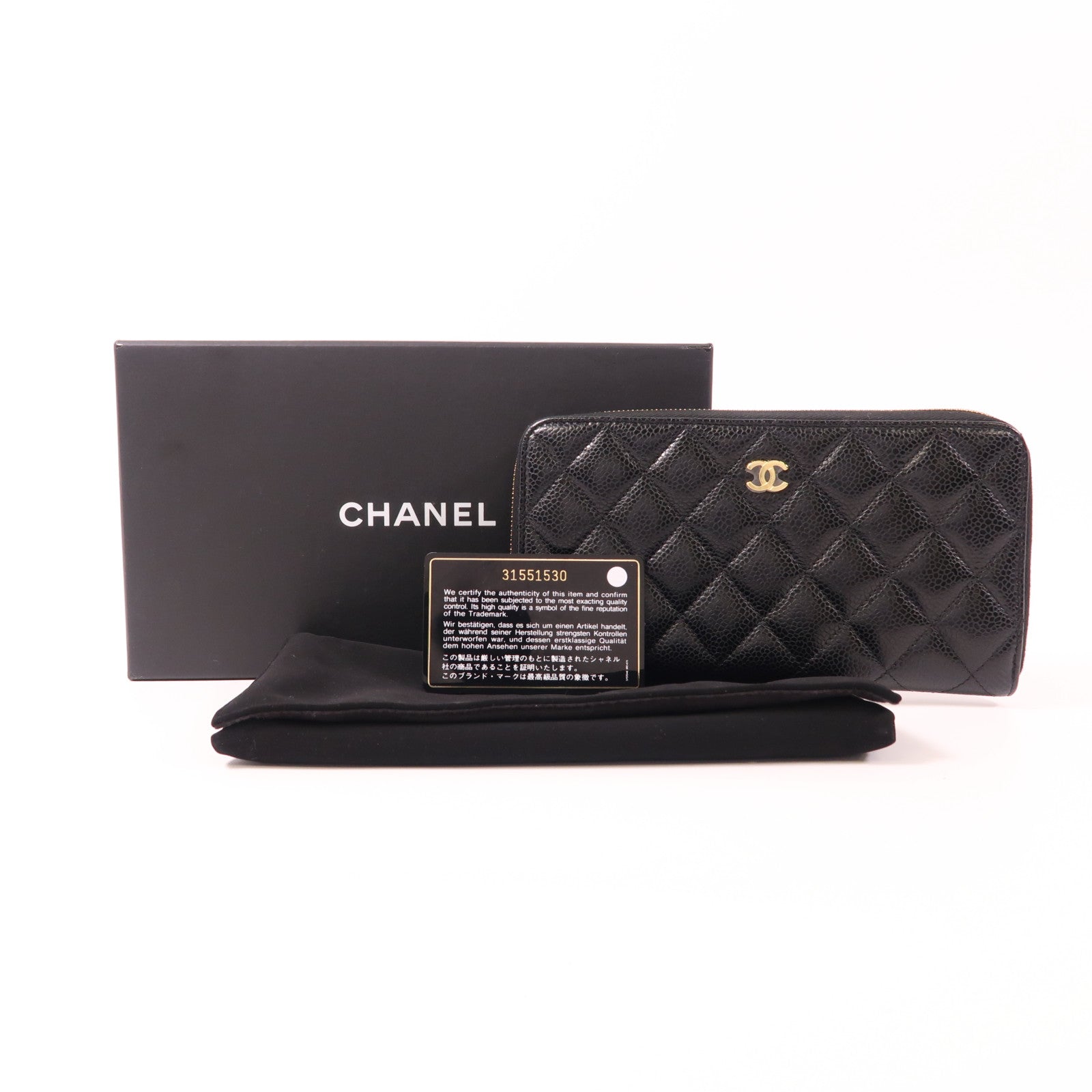 CHANEL 牛皮皮革Long Wallet金扣長錢包