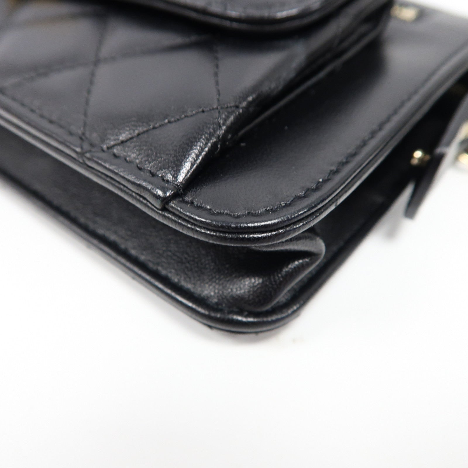 CHANEL 菱格羊皮皮革Waist Bag金扣腰包黑色