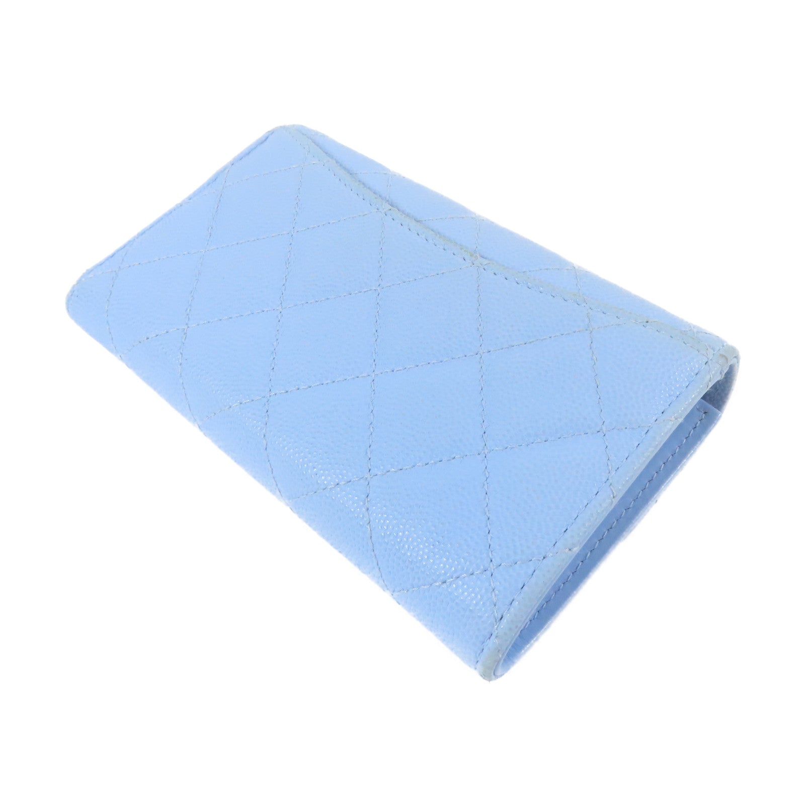 CHANEL 菱格Caviar皮革Classic Flap Medium Wallet金扣中長錢包藍色