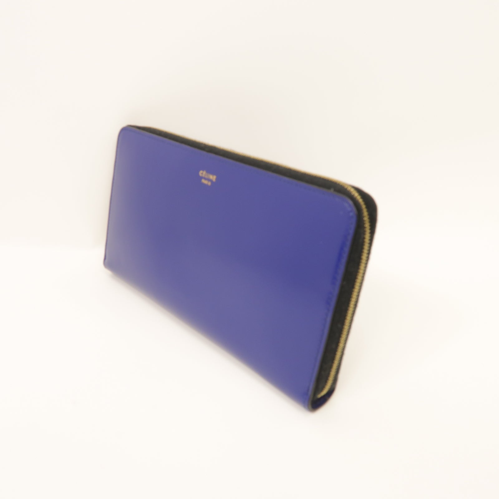 CELINE 【清倉大減價】牛皮皮革Zipper Long Wallet金扣長錢包藍色