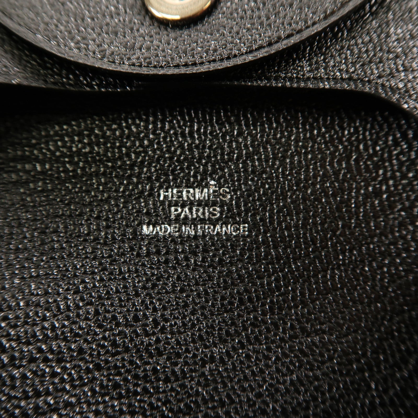 HERMES Chevre皮革Bastia銀扣零錢包Noir/黑色