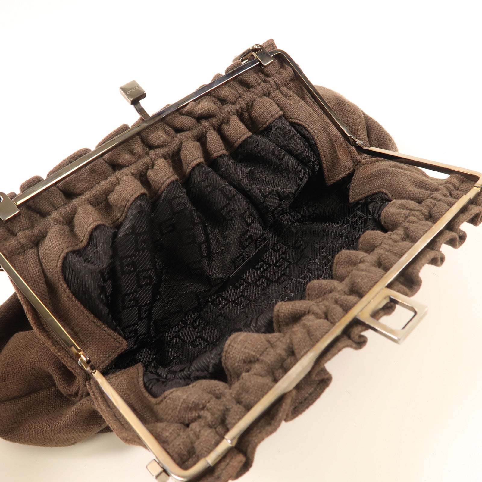 GUCCI 帆布Chain Shoulder銀扣鏈帶肩背袋