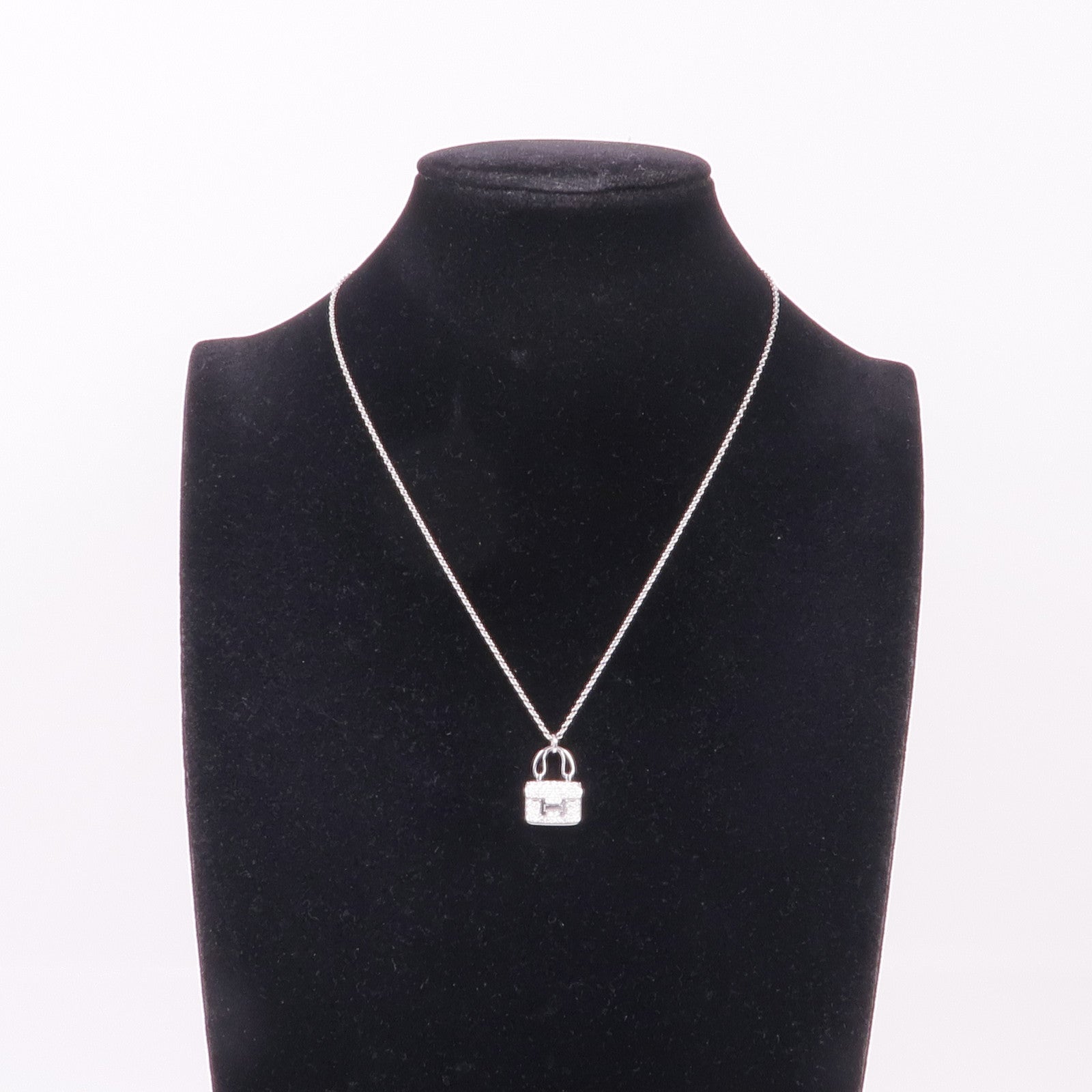 HERMES 18K白金Amulettes Constance Diamond Pendant鑽石項鍊