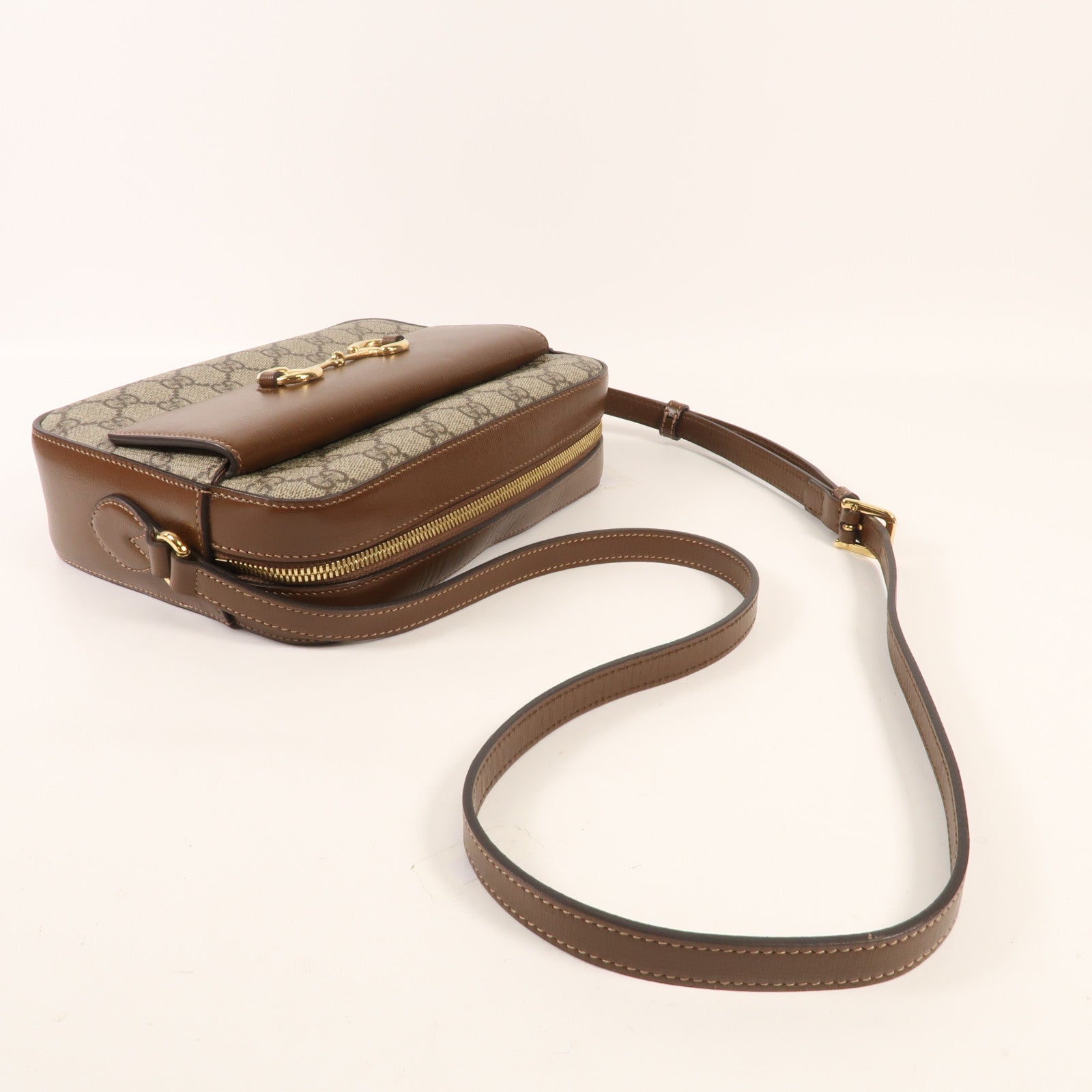 GUCCI 塗層帆布Horsebit 1955金扣肩背袋