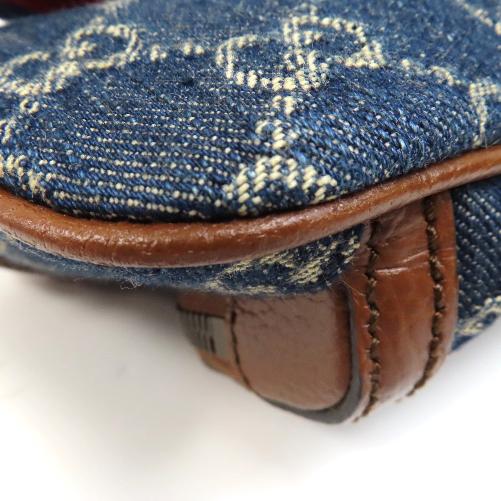GUCCI 帆布/牛皮皮革Waist Bag金扣腰包藍色/啡色