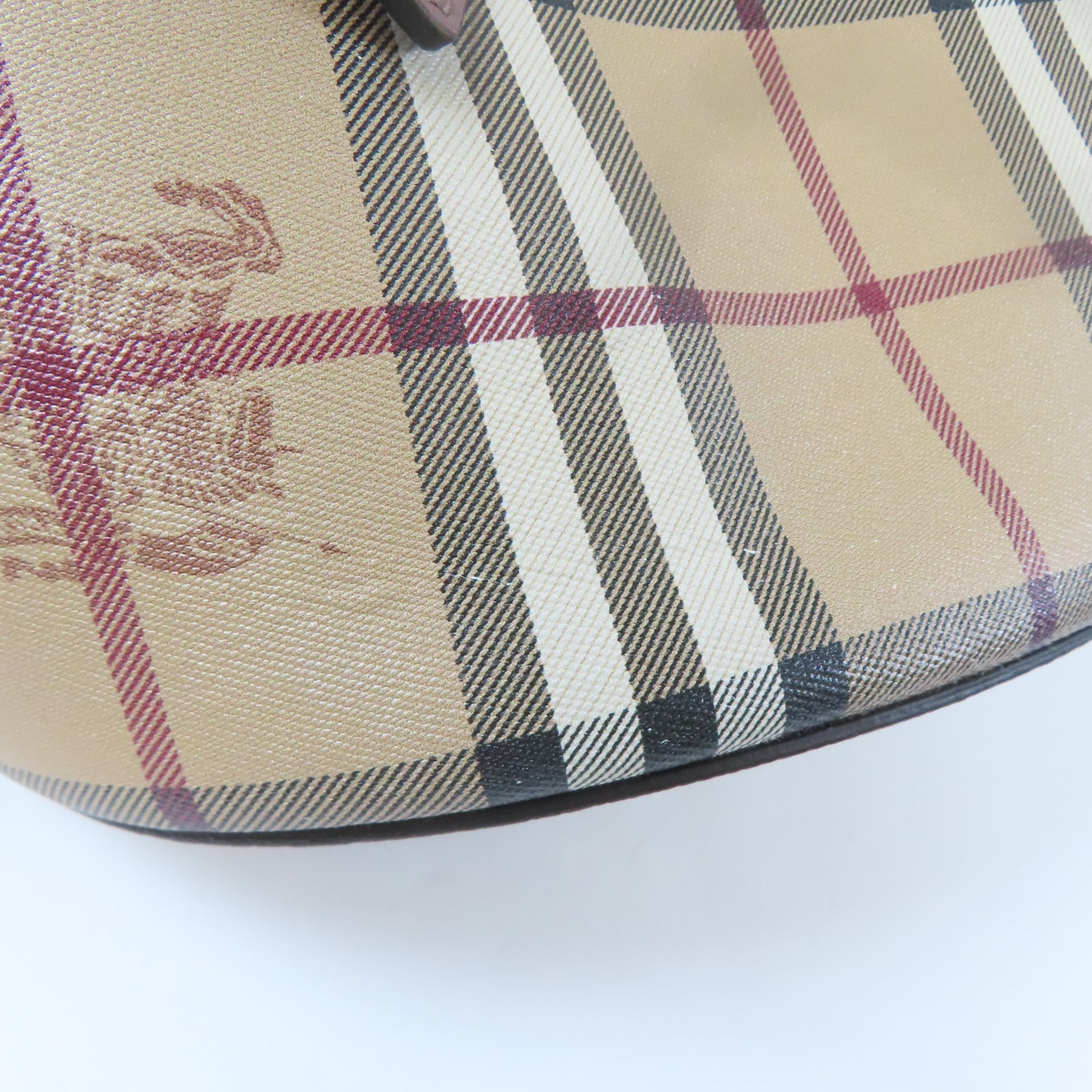 BURBERRY 塗層帆布Check Bucket金扣肩背袋卡其色