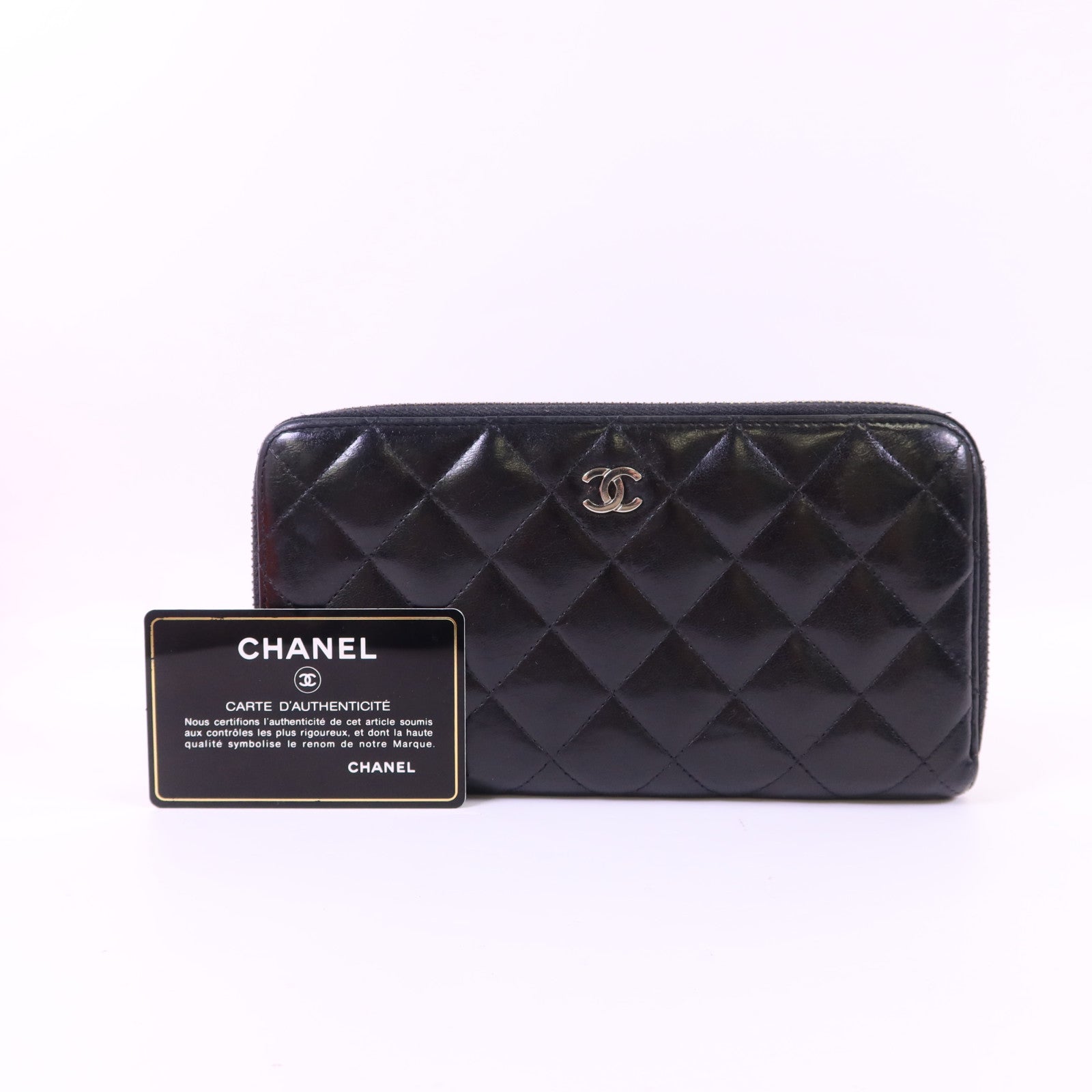 CHANEL 羊皮皮革Long Wallet銀扣長錢包