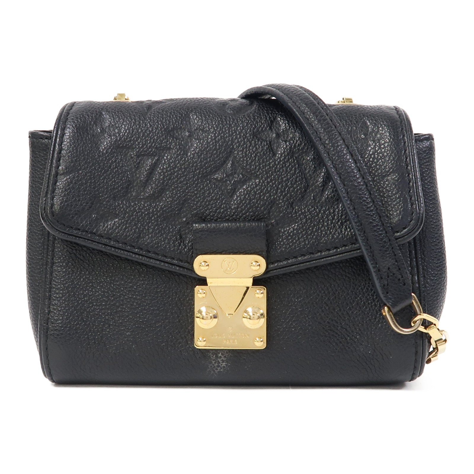 LOUIS VUITTON Monogram Empreinte Saint Germain BB金扣鏈帶肩背袋黑色