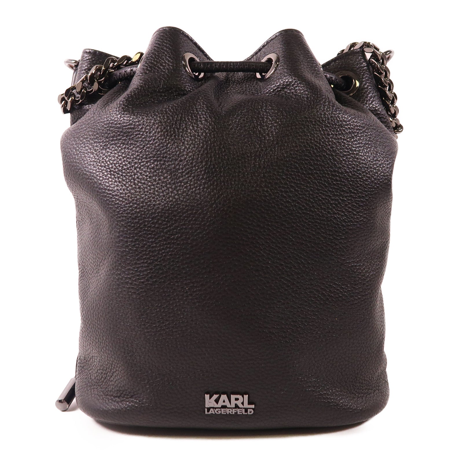 KARL LAGERFELD 牛皮皮革Bucket Bag鏈帶肩背袋