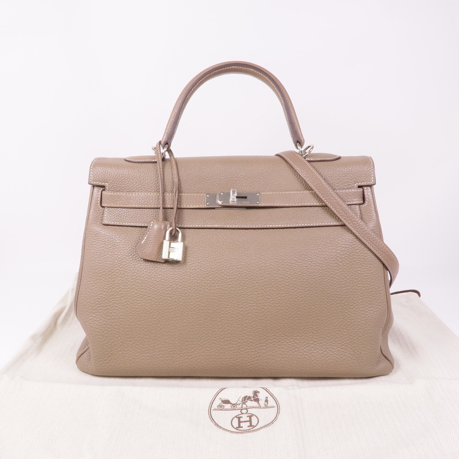 HERMES Togo皮革Kelly 35銀扣手挽肩背兩用袋18 Etoupe