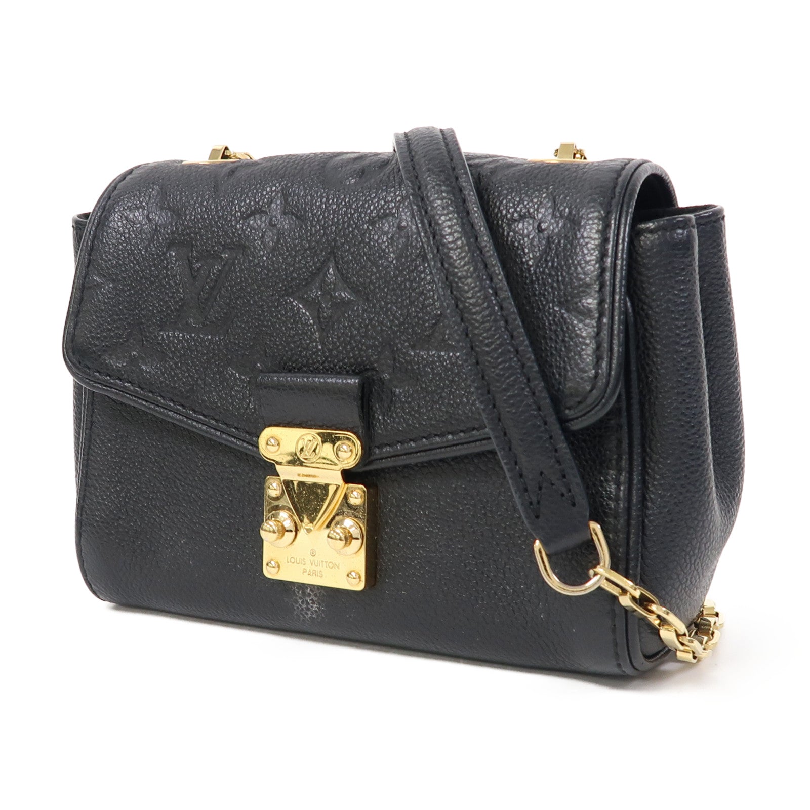 LOUIS VUITTON Monogram Empreinte Saint Germain BB金扣鏈帶肩背袋黑色