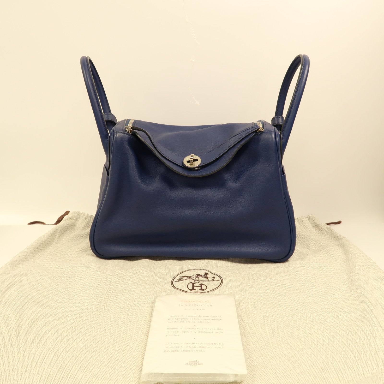 HERMES PHW Lindy 30 2 Way Shoulder Bag Handbag Swift Leather Blue Sapphire