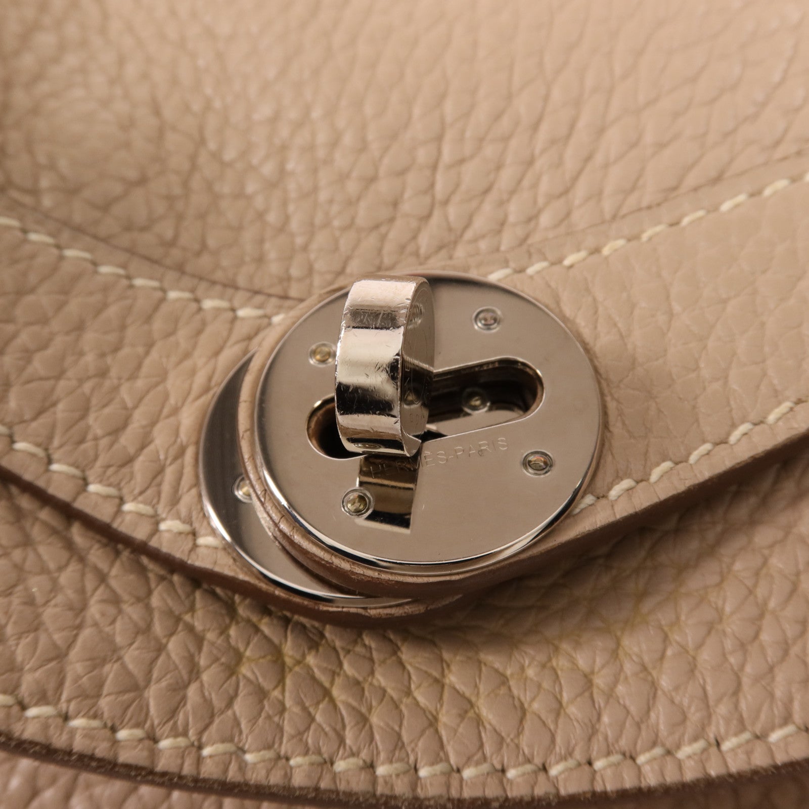 HERMES Clemence皮革Lindy 30銀扣手挽肩背兩用袋Argile