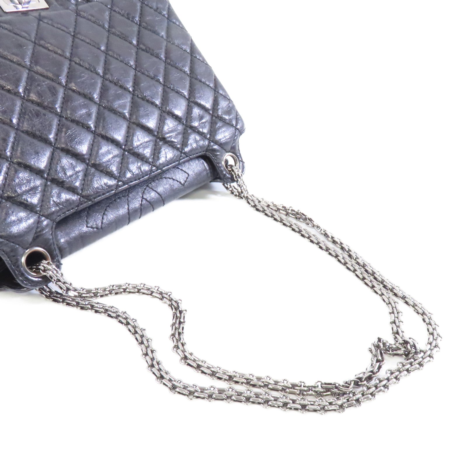 CHANEL 菱格牛皮皮革Shoulder Bag銀扣鏈帶肩背袋黑色